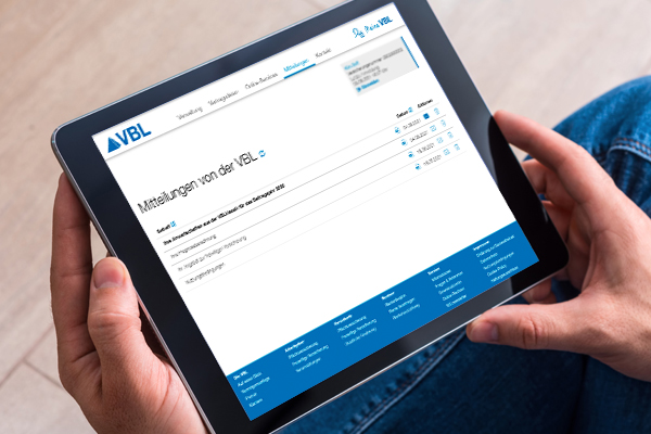 Tablett zeigt Mitteilungen von der VBL